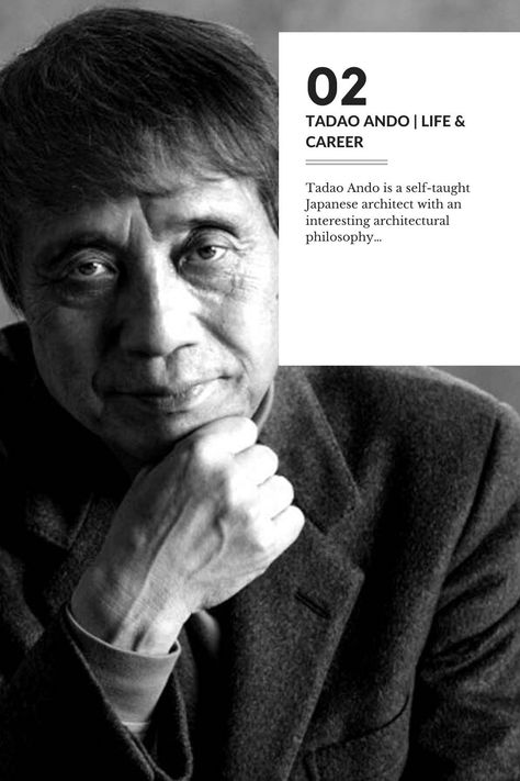 Tadao Ando | Life & Career - Tadao Ando is a self-taught Japanese architect with an interesting architectural philosophy… Architecture Philosophy, Garden Of Fine Arts Tadao Ando, Tadao Ando Buildings, He Art Museum Tadao Ando, Tadao Ando Architecture, Museum Of Wood Tadao Ando, Rokko Housing Tadao Ando, Online Architecture, Genesis 6