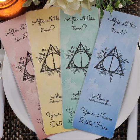 After all this time you guys are ready to take the next step! Congratulations! I'm here to help add some magic into your special day. I customize these Harry Potter wedding favors with your names and date! Hp Wedding, Emerald Wedding Colors, Harry Potter Wedding, All This Time, After All This Time, Emerald Wedding, Always You, Deathly Hallows, The Next Step