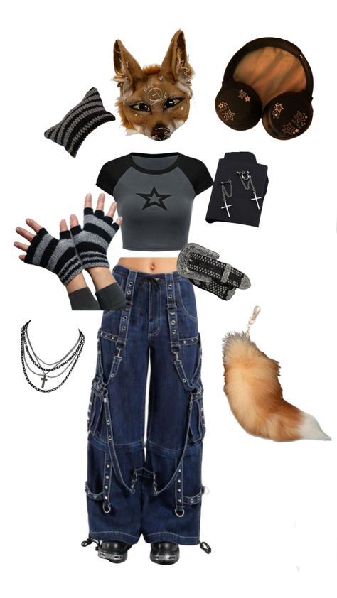 Wolf Outfit Ideas, Coyote Therian Outfit, Therian Outfits For School, Therian Clothing Style, Werewolf Outfit Aesthetic, Therian Fashion, Therian Outfit Ideas, Werewolf Aesthetic Outfit, Wolf Inspired Outfits