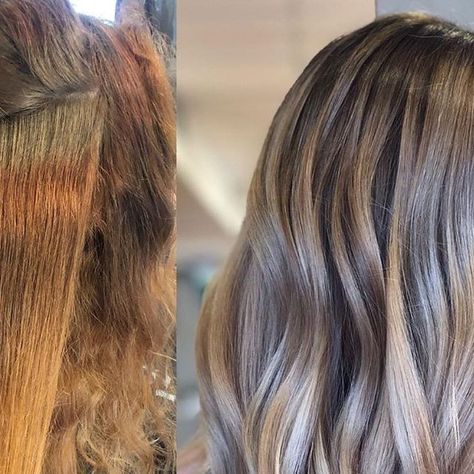 Redken on Instagram: "Save this #colorcorrection inspiration @definedbymaddie 🇺🇸 has shared for you to reference when you're back to business. 📝⁣ ⁣ Step 1️⃣: Full decolorizer with Up to 7 + Pro-Oxide Cream Developer 20 volume⁣ Step 2️⃣: Face framing #highlights, #lowlights & #balayage with Up to 7 + Pro-Oxide Cream Developer 20 volume. Neutralize + fill Zone 1 with Shades EQ Gloss 07NA Pewter + 06GN Moss + 08GN Ivy.⁣ Step 3️⃣: Shades EQ Gloss formulas by Zone:⁣ Zone 1: 06N Moroccan Sand + 06G Redken 06n Moroccan Sand, Shades Eq Gloss Formulas, Lowlights Balayage, Face Framing Highlights, Framing Highlights, Back To Business, Highlights Lowlights, Face Framing, 7 Pro