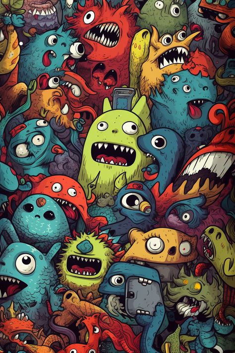 #wallpaper #background #oled #monsters #mashup #art #colors Click to get free wallpapers on my Zedge page! Monster Painting, Monster Wallpaper, 2d Platformer, Bus Skin, Bus Skin Design, Monster Wall, Doddle Art, Free Wallpaper Backgrounds, Glow Art