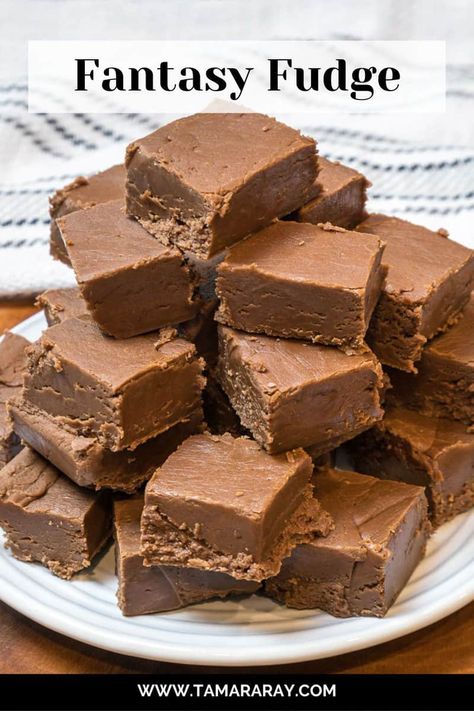 Fantasy Fudge Recipe (Jet Puffed) - Tamara Ray Fudge With Evaporated Milk, Original Fantasy Fudge, Fudge With Marshmallow Cream, Original Fantasy Fudge Recipe, Homemade Chocolate Pie, Fantasy Fudge Recipe, Marshmallow Fudge Recipe, Evaporated Milk Recipes, Fantasy Fudge