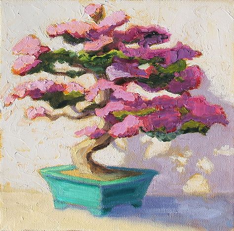 Pink Bonsai by Pat Doherty Bonsai Tree Painting, Vintage Halloween Art, Tree Watercolor Painting, Bonsai Art, Oil Pastel Art, Watercolor Flower Art, Watercolor Trees, Cute Doodle Art, Tree Drawing