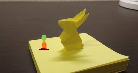 A blog about designs include craft work, papercraft and more. Bunny Origami, Sticky Note Origami, Origami Rabbit, Origami Animals, How To Fold, Sticky Note, Origami Easy, Back To School Activities, Craft Work