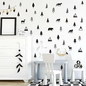 Black Wall Decals, Animal Wall Stickers, Boys Room Decals, Pine Tree Wall, Woodland Stickers, Classroom Kindergarten, Forest Wall Decals, Tree Wall Decals, Small Pine Trees