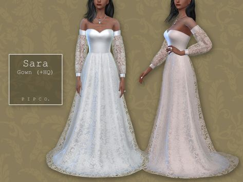 Pipco's Bohemian Wedding - Sara Gown. Wedding Sims 4 Cc, Sims 4 Wedding Dress, Die Sims 4, Pelo Sims, The Sims 4 Packs, Sims 4 Game Mods, Tumblr Sims 4, Eva Dress, Sims 4 Dresses