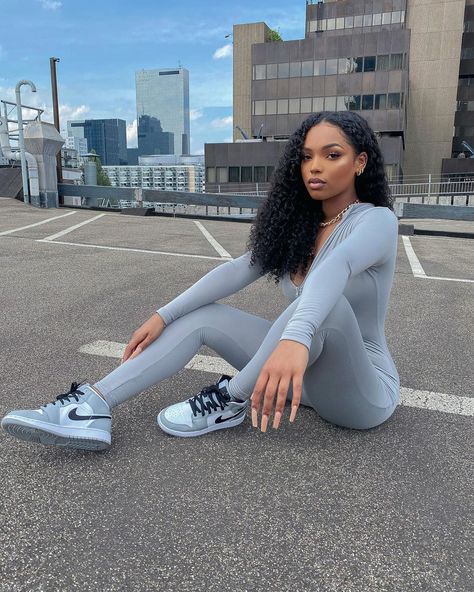 Naomi on Instagram: “Got my city behind me ✨ wearing the BRÌÌ grey jumpsuit from @voirluxe” Jumpsuit With Jordans Outfit, Jordan 1 Grey Outfit Women, Jordan 1 Gray Outfit, Grey Jordans Outfit, Drill Outfit, Jordan 1 Grey, London Fits, Jordans Outfit, Grey Jordans