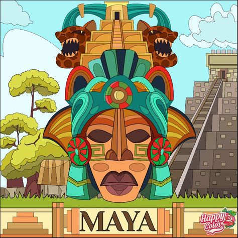 Maya Civilization, Maya Art, Mayan Art, Mayan Culture, Yucatan Mexico, Aztec Art, African Queen, Color By Number, Indigenous Art