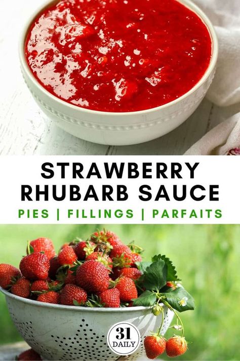 Strawberry Rhubarb Sauce, Strawberry Rhubarb Recipes, Fruit Sauces, Rhubarb Sauce, Desserts Summer, Yogurt Toppings, Rhubarb Desserts, Easy Sweets, Strawberry Rhubarb Pie