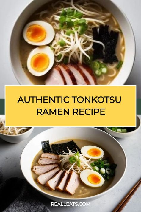 Master the art of Japanese Tonkotsu Ramen with our easy recipe featuring a creamy pork broth and fresh toppings. Chicken Tonkatsu Ramen, Tonkotsu Ramen Recipe, Best Ramen Recipe, Tonkatsu Ramen, Tonkotsu Broth, Pork Bone Soup, Ramen Toppings, Ramen Recipes Easy, Ramen Broth