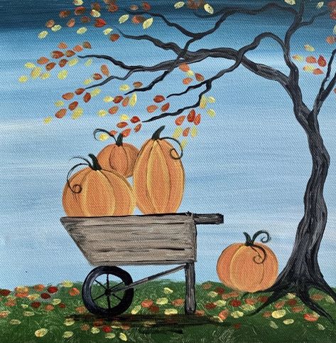 Diy Fall Paintings On Canvas Easy, Diy Fall Paintings, Simple Fall Paintings, Holiday Paintings, Fall Paintings, Cute Easy Paintings, 4th Grade Art, Painting Party, Holiday Painting