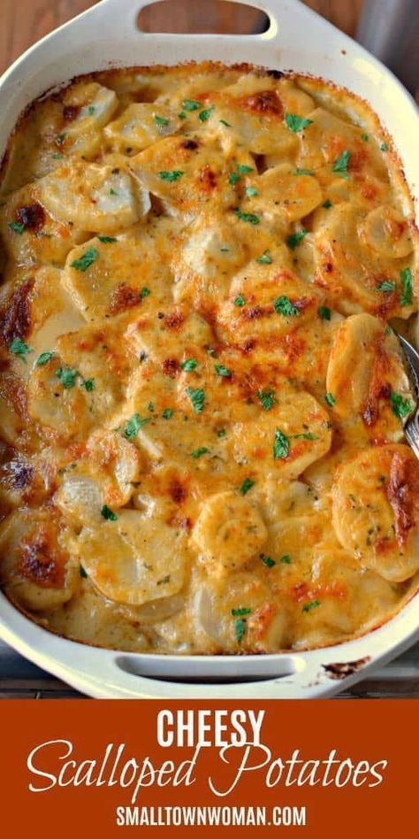 Side Potatoes, Easy Cheesy Scalloped Potatoes, Scalloped Potatoes Easy, Cheesy Scalloped Potatoes, Small Town Woman, Casserole Side Dishes, Scalloped Potatoes Cheesy, Scalloped Potato Recipes, Potato Recipes Side Dishes