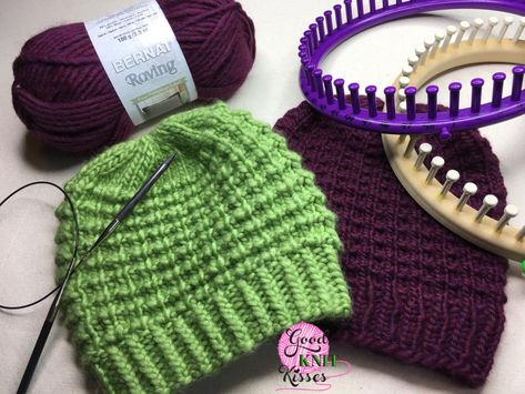 Easy Going Loom Knit Hat | GoodKnit Kisses Knitting Diy Easy, Loom Knitting Patterns Hat, Loom Knitting For Beginners, Knit Loom, Round Loom Knitting, Circle Loom, Loom Hats, Loom Knitting Tutorial, Loom Knit Hat