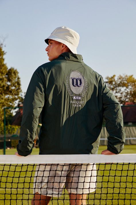 Kith joined forces with Wilson to bring forth a unique on-court and off-court collection rounded out with apparel, accessories, and sporting equipment. The palette of the assortment stays true to Wilson’s DNA of khaki, green, and navy hues, as classic Kith silhouettes are brought to life through these colors. The initi Tennis Court Photoshoot, Tennis Photoshoot, Tennis Photography, Racquet Bag, Tennis Photos, Tennis Aesthetic, Jordan Shorts, Kith Women, Ronnie Fieg