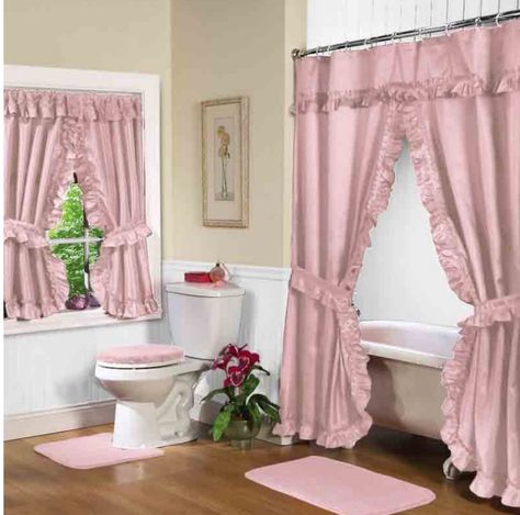 Pink Double Swag Shower Curtain with Valance Double Swag Shower Curtain, Shower Curtain With Valance, Pink Bathrooms, Double Shower Curtain, Luxury Shower Curtain, Elegant Shower Curtains, Bathroom Curtain Set, Bathroom Window Curtains, Swag Curtains