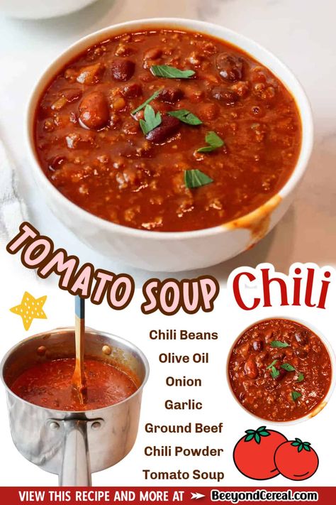 Chili Made With Tomato Soup, Chili Using Tomato Soup, Tomato Juice Chili Recipe, Chilli Without Tomatoes, No Tomato Chili Recipes, Recipes With Condensed Tomato Soup, Recipes With Tomato Soup Can, Meals With Tomato Soup, Recipes With Campbells Tomato Soup