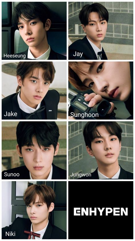 OT7 EN- K-pop profiles Enhypen Names And Faces, Enhypen Members Age, Enhypen Members, Kpop Iphone Wallpaper, Korean Picture, K Pop Boy Band, Kpop Profiles, Bad Photos, Kim Sun