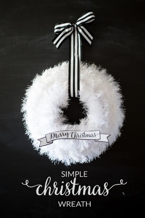 This is called a simple wreath for a reason. There are only a few steps to get this beautiful look. It's an affordable craft that can easily be done on a craft night with friends or watching your f... Black White Christmas, White Christmas Wreath, Christmas Wreaths Diy Easy, Easy Christmas Wreaths, White Christmas Trees, Christmas Wreaths To Make, White Christmas Decor, Navidad Diy, Christmas Wreaths For Front Door