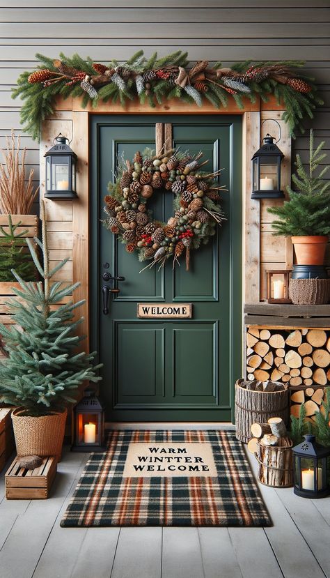 🎨 21 Stunning Door Decorating Ideas to Transform Your Entrance ✨ Small Evergreen Trees, Door Decorating Ideas, Fall Front Door Decor, Rustic Front Door, Christmas Decorations Apartment, Front Door Christmas Decorations, Christmas Apartment, Door Decorating, Creepy Christmas