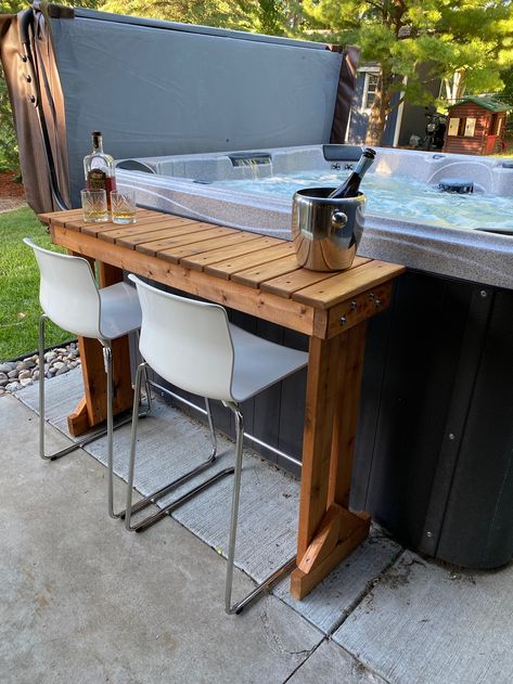 Hot Tub Table for Spa - Etsy Tub Surround Ideas Diy, Outdoor Hot Tub Area, Outdoor Hot Tub Ideas, Hot Tub Table, Hot Tub Decorating, Tub Table, Backyard Hot Tub, Hot Tub Deck Design, Tub Surround Ideas