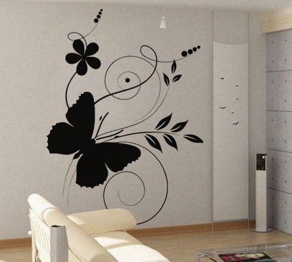 Butterfly wall sticker Wall Paint Designs Butterfly, Wall Painting Butterfly Design, Butterfly Drawing Wall Painting, Butterfly Wall Painting Ideas, Butterfly Drawing On Wall, Mural Wall Art Interiors Diy, Butterfly Wall Art Bedroom, Wall Drawing Bedroom Simple, Wall Painting Ideas Butterfly