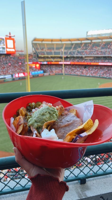 Angels stadium, nachos, loaded nachos, $17, guacamole, beans, chicken, chips, sour cream, salsa Nacho Bowl, Angels Stadium, Stadium Food, Baseball Food, Angel Stadium, Baseball Theme Party, First Birthday Party Themes, Baseball Games, Food Themes