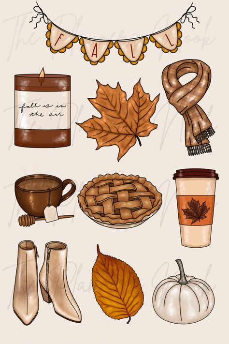 Cozy Autumn Aesthetic, Graphic Icons, Aesthetic Ipad, Fall Drawings, Autumn Clipart, Homemade Stickers, Scrapbook Printing, Cute Fall Wallpaper, Hand Lettering Art