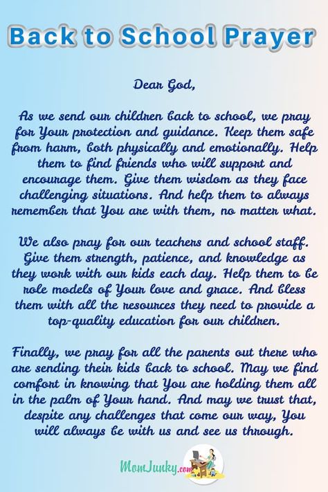 Back to School Prayer (Printables Included) - Mom Junky Prayers For Students And Teachers, Prayer For Kids Going Back To School, Back To School Prayers For Kids, Back To School Prayer For Students, Back To School Prayer For Kids, Prayer In Hindi, Caring Quotes, Prayer For Students, Back To School Prayer