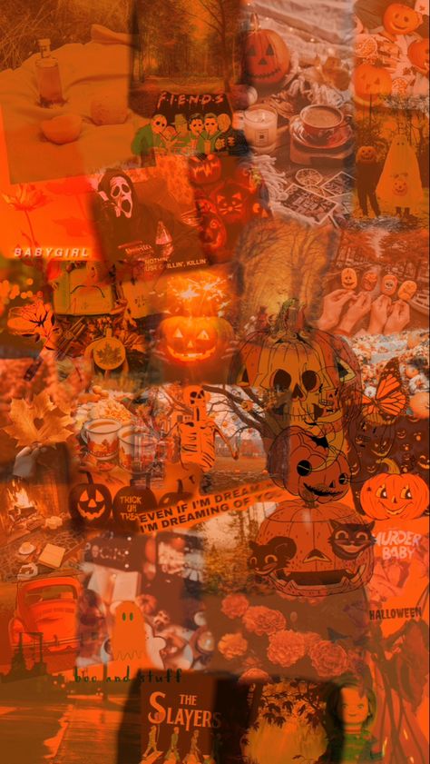 Halloween Lockscreen And Homescreen, Orange Wallpaper Halloween, Orange Spooky Aesthetic, Halloween Orange Aesthetic, Halloween Wallpaper Orange, Orange Fall Wallpaper, Matching Halloween Wallpaper, Halloween Orange Wallpaper, Pumpkin Halloween Wallpaper