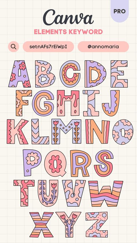 Canva Keywords Letters, Canva Scrapbooking Ideas, Canva Alphabet Element Keyword, Canva Scrapbook, Doodle Letters Alphabet, Canva Letters, Cute Lettering, Letters Tattoo, Alfabet Font