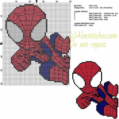 Spiderman free cross stitch pattern 50x61 5 colors Marvel Cross Stitch, Free Cross Stitch Pattern, Anime Pixel, Free Cross Stitch Patterns, Crochet Patterns Free, Cross Stitch For Kids, Stitch Cartoon, Disney Cross Stitch, Beaded Cross Stitch