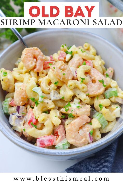 Creamy Macaroni Shrimp Salad with Old Bay Shrimp Macaroni Salad, Shrimp Macaroni, Old Bay Shrimp, Easy Macaroni, Macaroni Recipes, Shrimp Seasoning, Shrimp Salad, Old Bay, Macaroni Salad