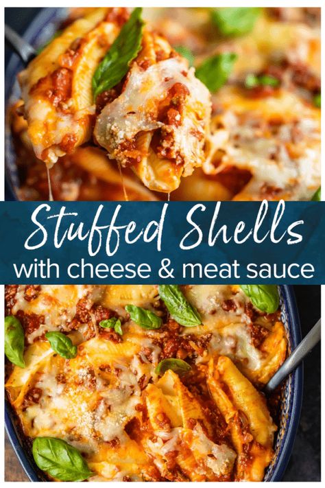 Italian Casseroles, Stuffed Jumbo Shells, Jumbo Shell Recipes, Baked Stuffed Shells, Stuffed Shells With Meat, Jumbo Shells, Stuffed Pasta, Cheese Stuffed Shells, Pasta Shells