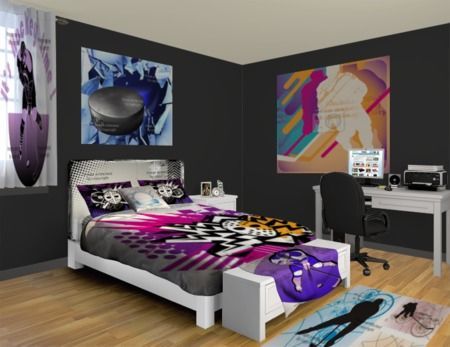 girls hockey bedrooms | ... Hockey designs at http://www.visionbedding.com/WallMurals/Hockey.php Girls Hockey Bedroom, Belles Bedroom, Hockey Bedroom Decor, Purple Window Curtains, Hockey Bedding, Teen Girl Bedroom Designs, Unique Bedroom Decor, Purple Window