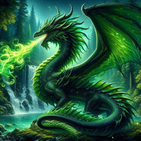 #greendragon #art #pp Green Dragon Art, Cool Dragon Pictures, Dragon Breath, Dragon Wolf, Chinese Horoscope, Dark Creatures, Here There Be Dragons, Dragon Artwork Fantasy, Vine Tattoos