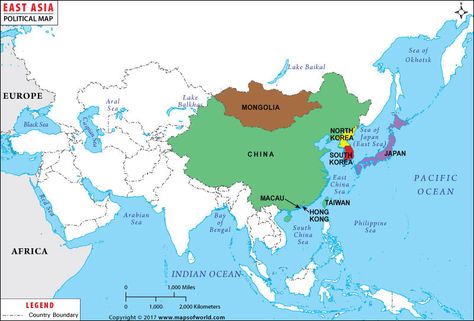 Map showing the geographic location of countries in Eastern Asia region. Central Asia Map, South Asia Map, East Asia Map, Asian Maps, Peta Asia, Singapore Map, Hood Wallpapers, Asia Continent, Asia Map