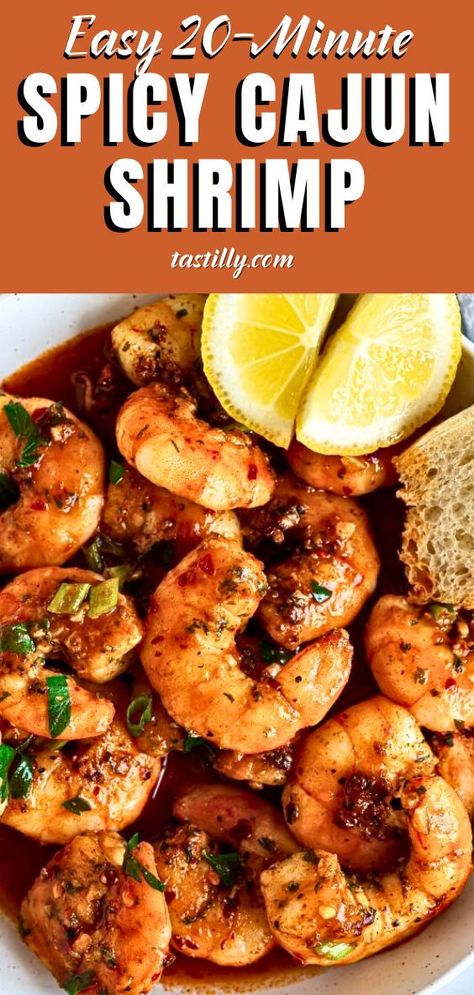 Simplicity meets zest and flavor in these Spicy Cajun Shrimp where plump shrimp are bathed in the most explosive sauce made with garlic, butter, lemon juice, ketchup, hot sauce, chicken broth, and Cajun seasoning. Your tastebuds will absolutely love it and it all comes together in 20 minutes! Shrimp New Orleans Recipe, Spicy Cajun Shrimp, Hot Sauce Chicken, Cajun Seasoning Recipe, Creole Shrimp Recipes, Smoked Shrimp, Shrimp Casserole, Chicken Pasta Salad Recipes, Spicy Garlic Shrimp