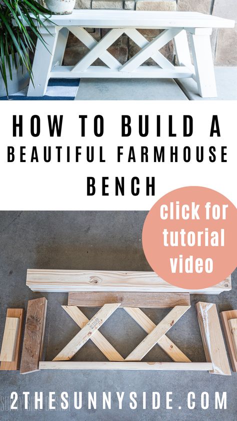 Outdoor Diy Bench, Diy Benches For Table, X Bench Diy, Bench Outdoor Diy, Outdoor Front Porch Bench Decor Ideas, Porch Bench Diy, Farmhouse Porch Bench Diy, Diy Porch Bench, How To Build A Simple Bench