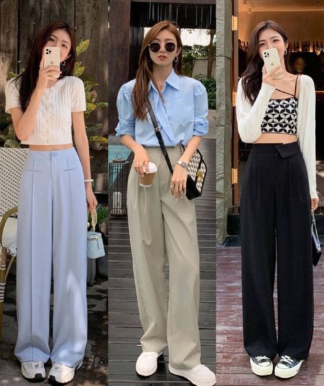 Korean Trousers Outfit Women, Korean Trousers Outfit, Trousers Styling, Fashion Outfits Korean Style, Korean Trousers, Ethenic Wear, Fashion Outfits Korean, Outfit Minimalist, Outfit Korean Style