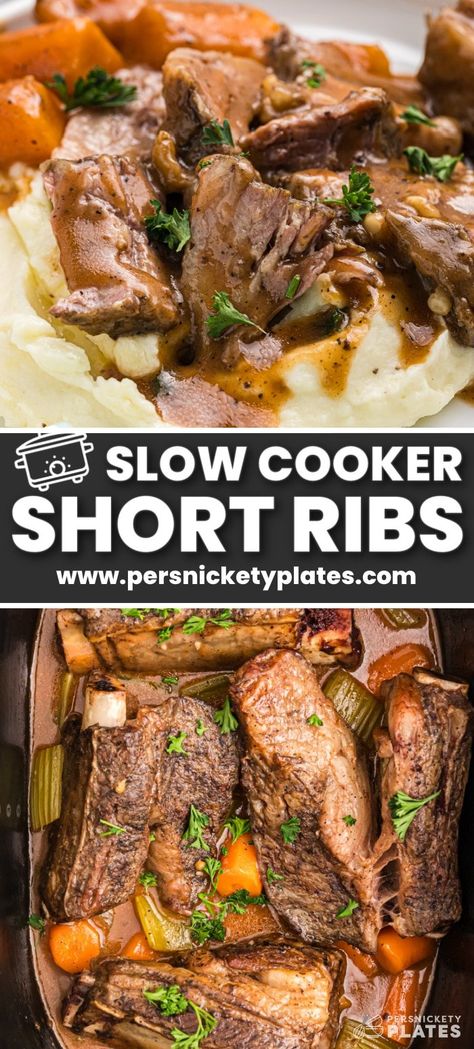 Short Rib Recipes Crockpot, Short Ribs Crock Pot, Slow Cooker Beef Short Ribs, Slow Cooker Short Ribs, Cooking Short Ribs, Short Ribs Slow Cooker, Crockpot Ribs, Beef Short Rib Recipes, Slow Cooker Ribs