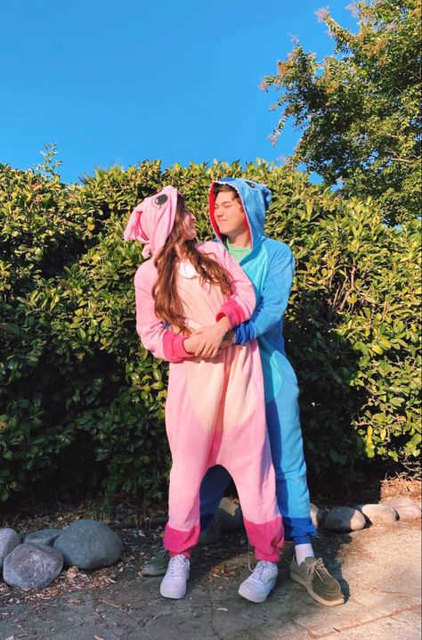 couple halloween costume ideas #couplehalloweencostumes #halloweenideas #halloween #halloweencostumeideas Cute Hollowed Costumes For Couples, Care Bear Couples Costume, Angel From Stitch Costume, Couple Halloween Costumes Onsie, Match Halloween Costumes Couple, Matching Costume Ideas For Couples, Comfy Couple Costumes, Stitch And Angel Couple Costume, Stitch And Angel Couple Costumes