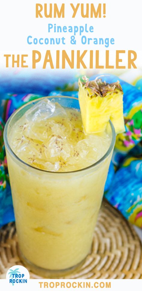 Painkiller Drink Recipe, Painkiller Drink, Rum Drinks Easy, Rum And Orange Juice, Drinks With Pineapple Juice, Soggy Dollar Bar, Malibu Rum Drinks, Coconut Rum Drinks, Tropical Drink Recipes