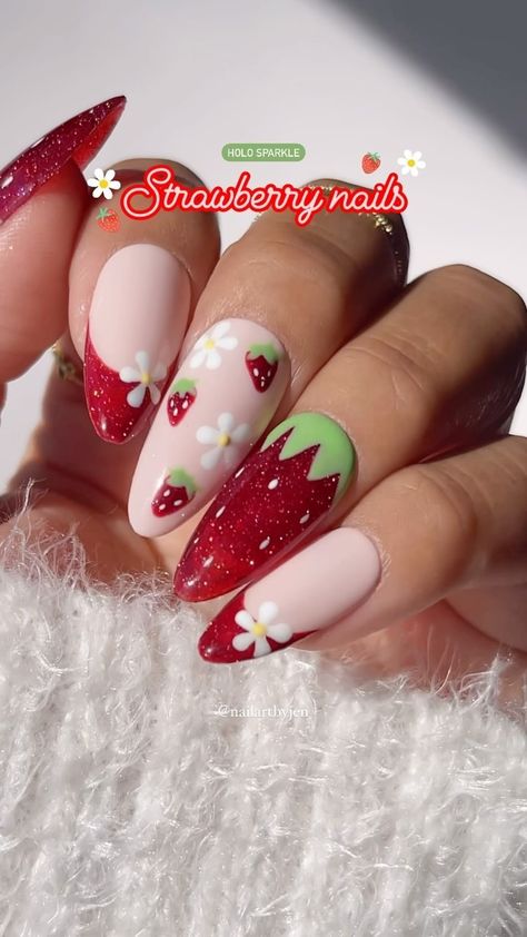 Inbox • Chats Jelly Strawberry Nails, Strawberry Nail Art Design, Strawberry Design Nails, Acrylic Nails Strawberry, Strawberry Jelly Nails, Strawberry Nail Ideas, Gel Nails Strawberry, Nails Jelly Polish, Strawberry Gel Nails