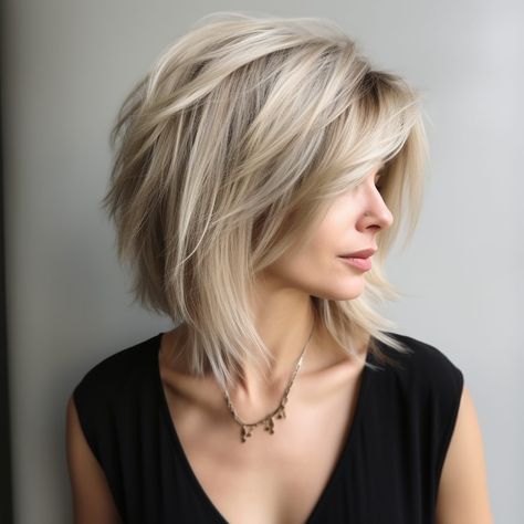 99 medium length layered haircuts And Hair Styles For 2024 Stacked Medium Bob Haircut, Shoulder Length Stacked Hair, Short To Medium Layered Haircuts, Medium Length Voluminous Hair, Lob Hairstyles 2024, Thick Hair Hairstyles Medium, Graduated Bob Haircuts Medium, Medium Layers Hair, Medium Length Hair With Side Bangs