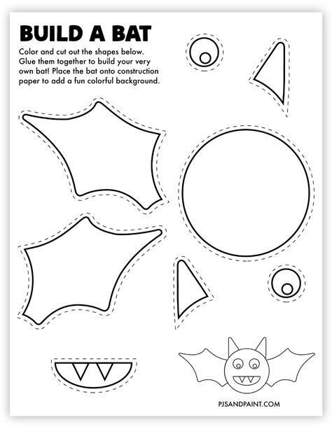 build a bat printable Pre K Bat Crafts, Halloween Art Projects Kindergarten, Bat Art Activity, Fall Diy Activities For Kids, Easy Bat Crafts For Kids, Tk Halloween Activities, 1st Grade October Crafts, Bats Arts And Crafts For Kids, Easy Bat Crafts For Preschool