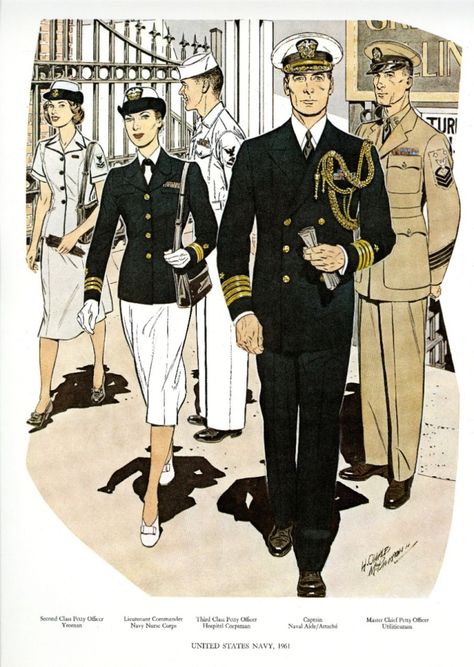 Vintage Artstyle, Vintage Military Uniforms, Us Army Uniforms, Military Illustration, Navy Uniform, Army Poster, Navy Girlfriend, Military Girlfriend, Army Wives