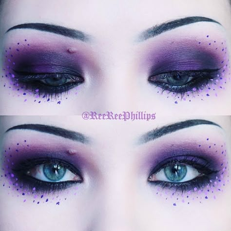 Purple Witch Makeup, Purple Wedding Makeup, Dragon Makeup, Goth Eye Makeup, Purple Makeup Looks, Vampy Makeup, Purple Goth, Scene Makeup, Show Makeup