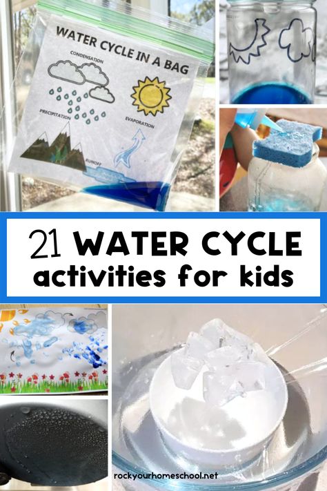 Want to make learning about the water cycle fun for kids? Here are 21 water cycle activities that are full of creative ideas, resources, and free printables! #watercycle #science Water Cycle Anchor Chart, Water Cycle Craft, Water Cycle Lessons, Water Cycle Model, Water Cycle For Kids, Water Cycle Poster, Water Cycle Experiment, Water Cycle Project, Water Cycle Activities