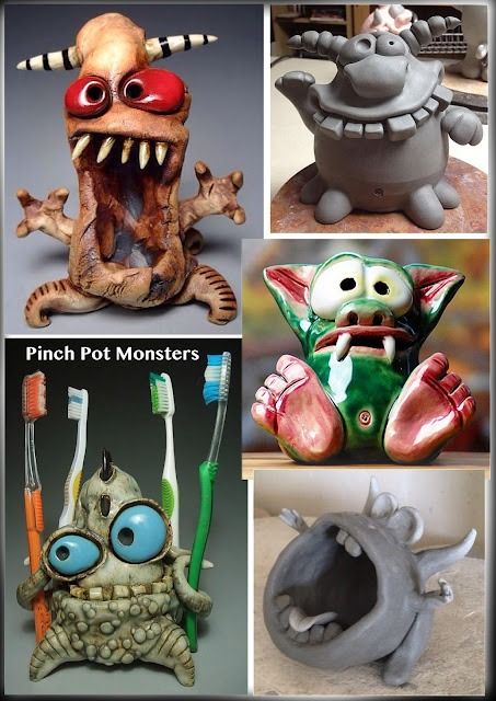 CLAY WORK - Pinch Pot Monster - Years 3 and 4 Clay Pinch Pots, Ceramic Monsters, Clay Projects For Kids, Ceramic Pinch Pots, Clay Monsters, Middle School Art Projects, Kids Clay, Pinch Pot, Air Dry Clay Projects