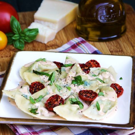 Menu Musings of a Modern American Mom: Chicken Mezzaluna Filling For Ravioli, Supper Club Recipes, Provolone Cheese Sauce, Carrabbas Recipes, Chicken Ravioli, Make Homemade Pasta, Homemade Pasta Dough, Ricotta Filling, Sun Dried Tomato Sauce